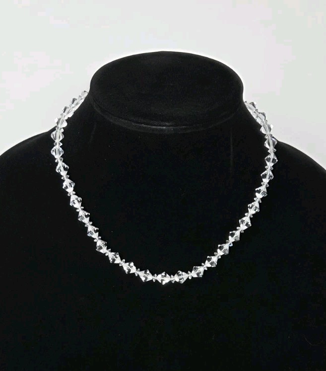 Clear BiCone Crystal Beaded Necklace Vintage 17 Inches Sparkly Faceted Hook