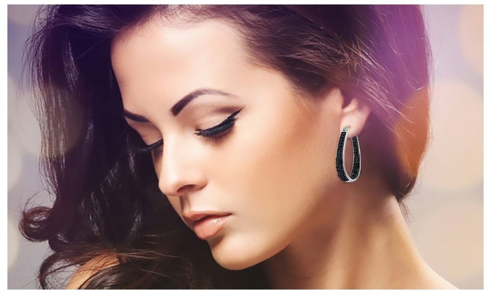 Women’s 18Kt White Gold Austrian Crystal Inside Outside Hoop Earrings
