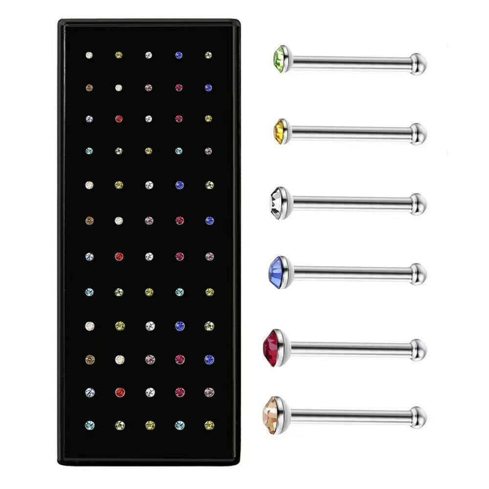 60PCS Stud Nose Rings Bone Stud Stainless Steel Color Pin Jewelry Piercing Body