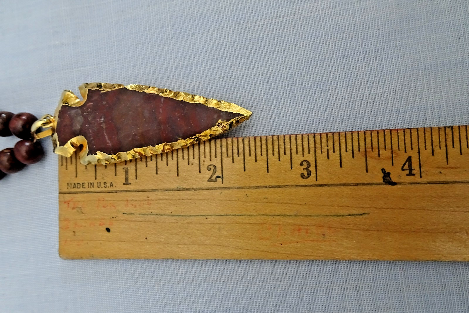 Vintage Brown Stone Gold Dip Arrowhead Pendant Necklace w 34″ Brown Beaded Chain