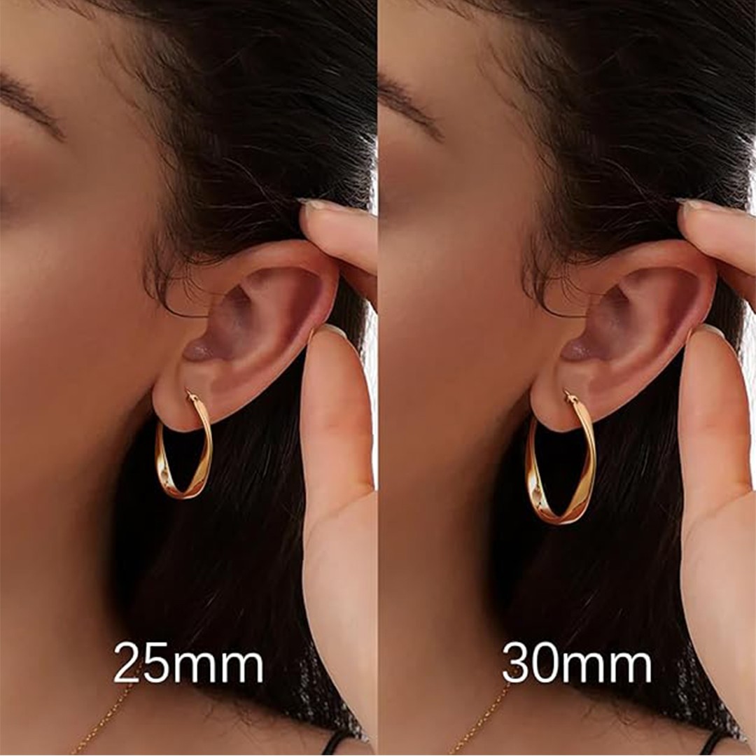 14K 25/30MM Gold Hoop Earrings for Women Large Earring Thick Hoop Twisted Wave