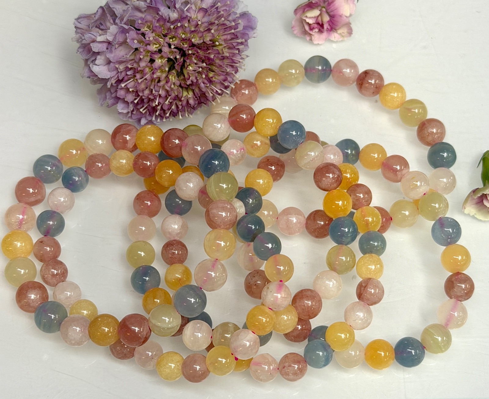 Wholesale Lot 6 Pcs Mix Natural Calcite 8mm 7.5” Crystal Stretch Bracelet