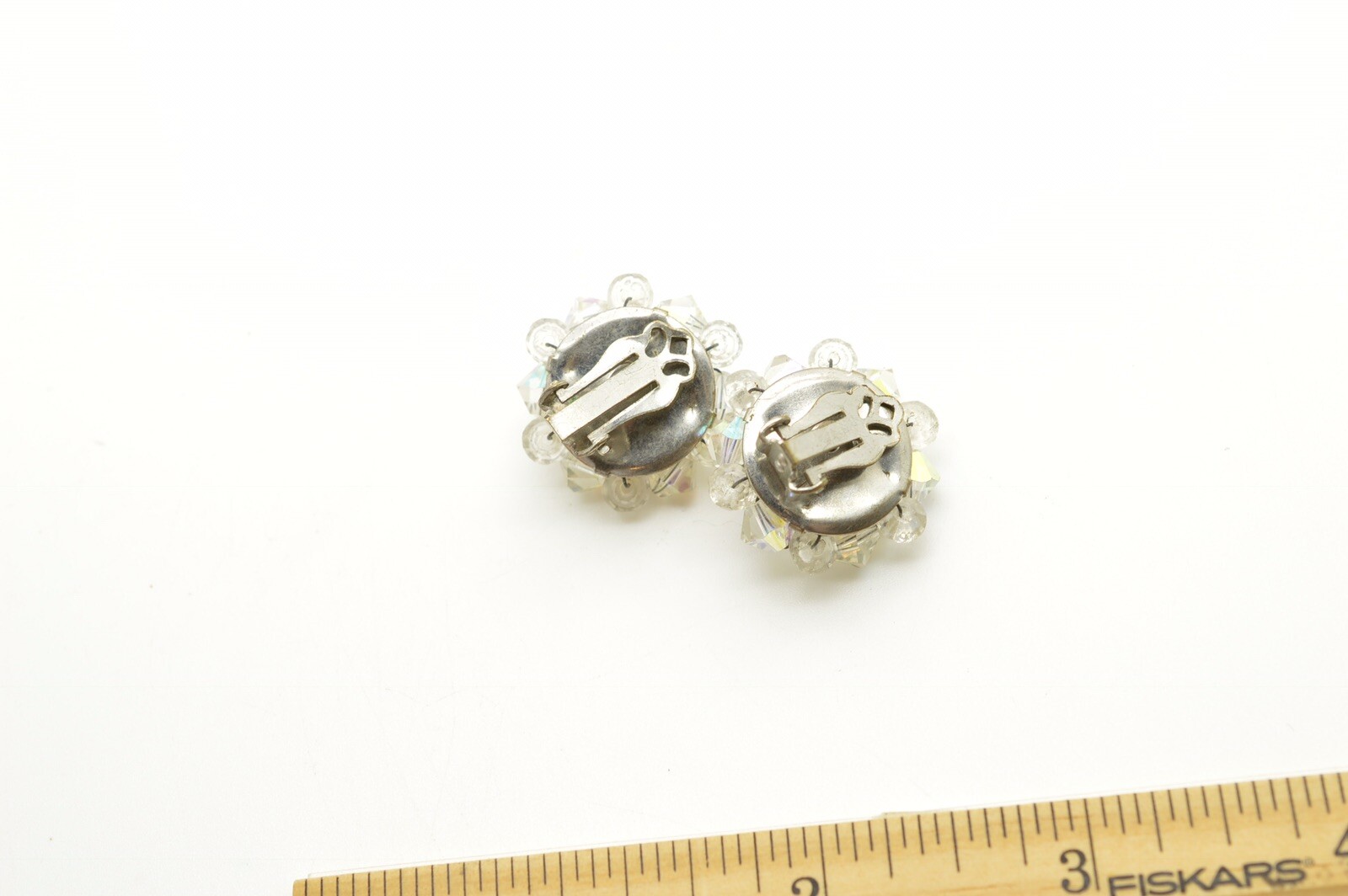 Vintage Unsigned Beaded Rhinestone Clip-On Earrings Wired Very Good!