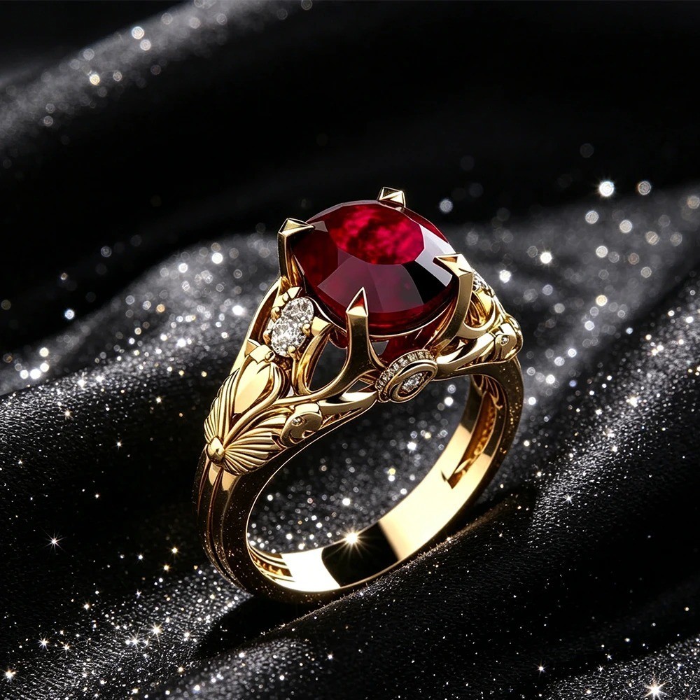 Retro Radiant Cut Ruby Ring Bezel Set Paved CZ stones Valentine’s Gifts