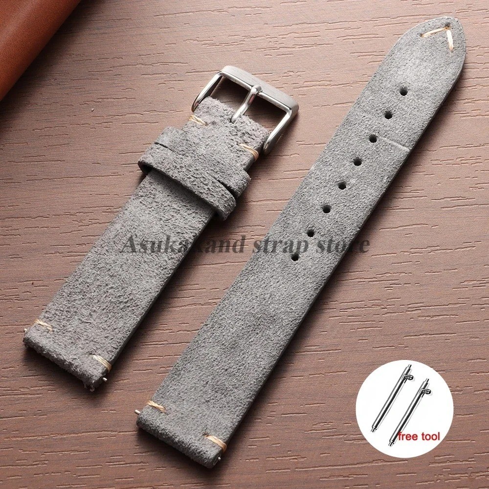 18 19 20 21 22 MM Soft Suede Leather Vintage Strap Watch Band Quick Release