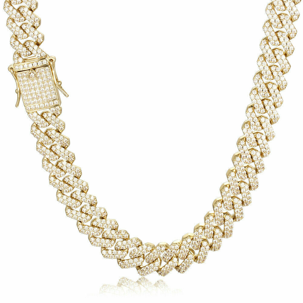 12mm Iced CZ Out Miami Cuban Link Chain 14k/White Gold Plated Stainless Steel