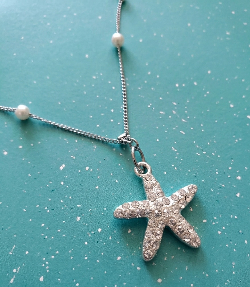 Silver Starfish Necklace with Faux Pearls | Beach Elegance Jewelry