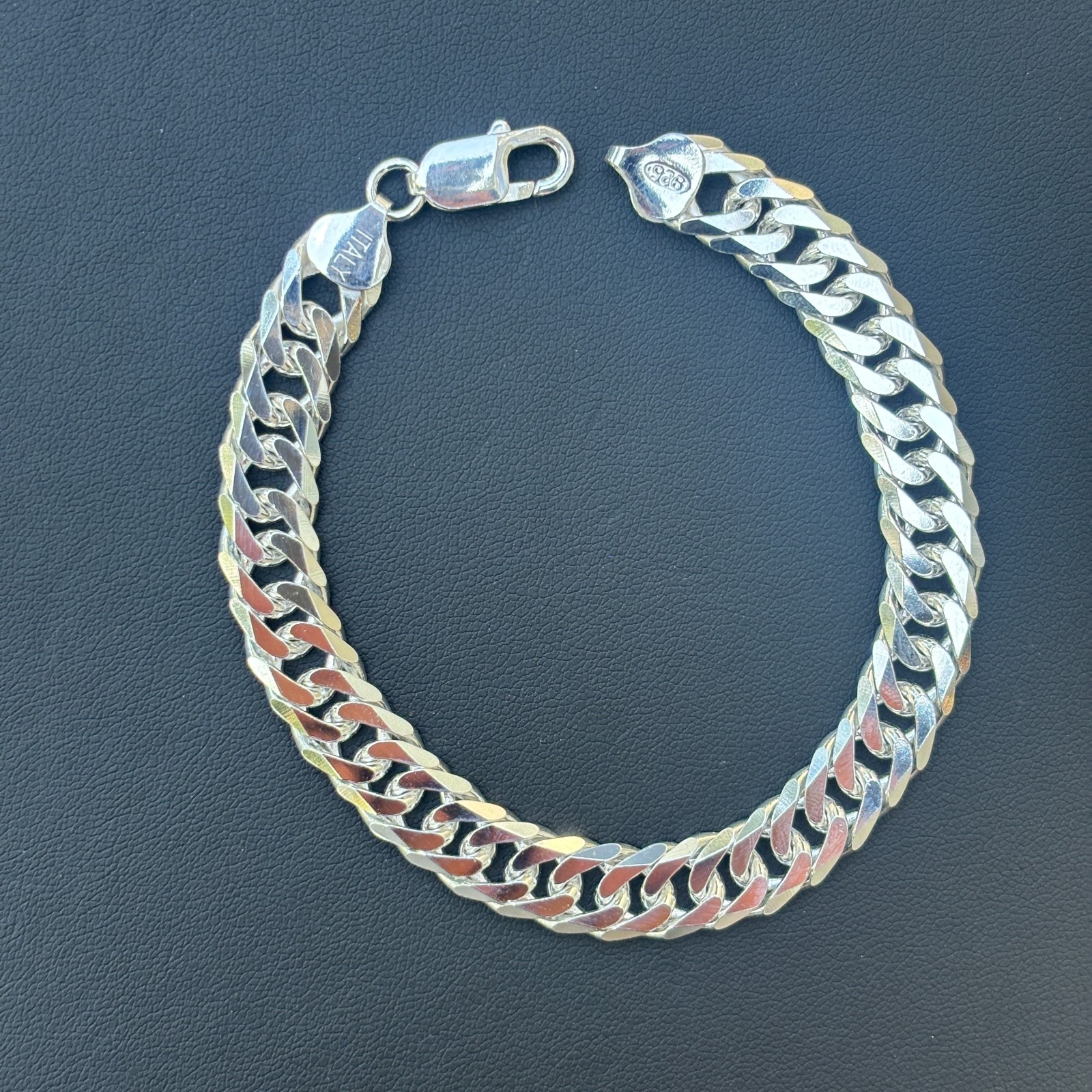 10mm Double Curb Link Bracelet – Real Solid 925 Sterling Silver MADE IN ITALY