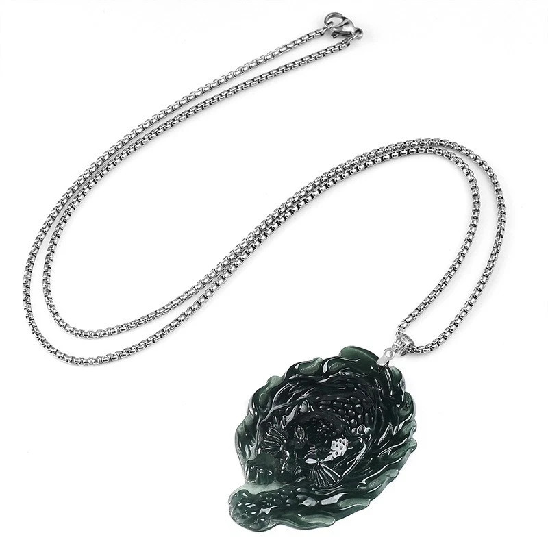 1PC Real Grade A Natural Blue Jade Jadeite Men Carved Leopard Pendant Necklace