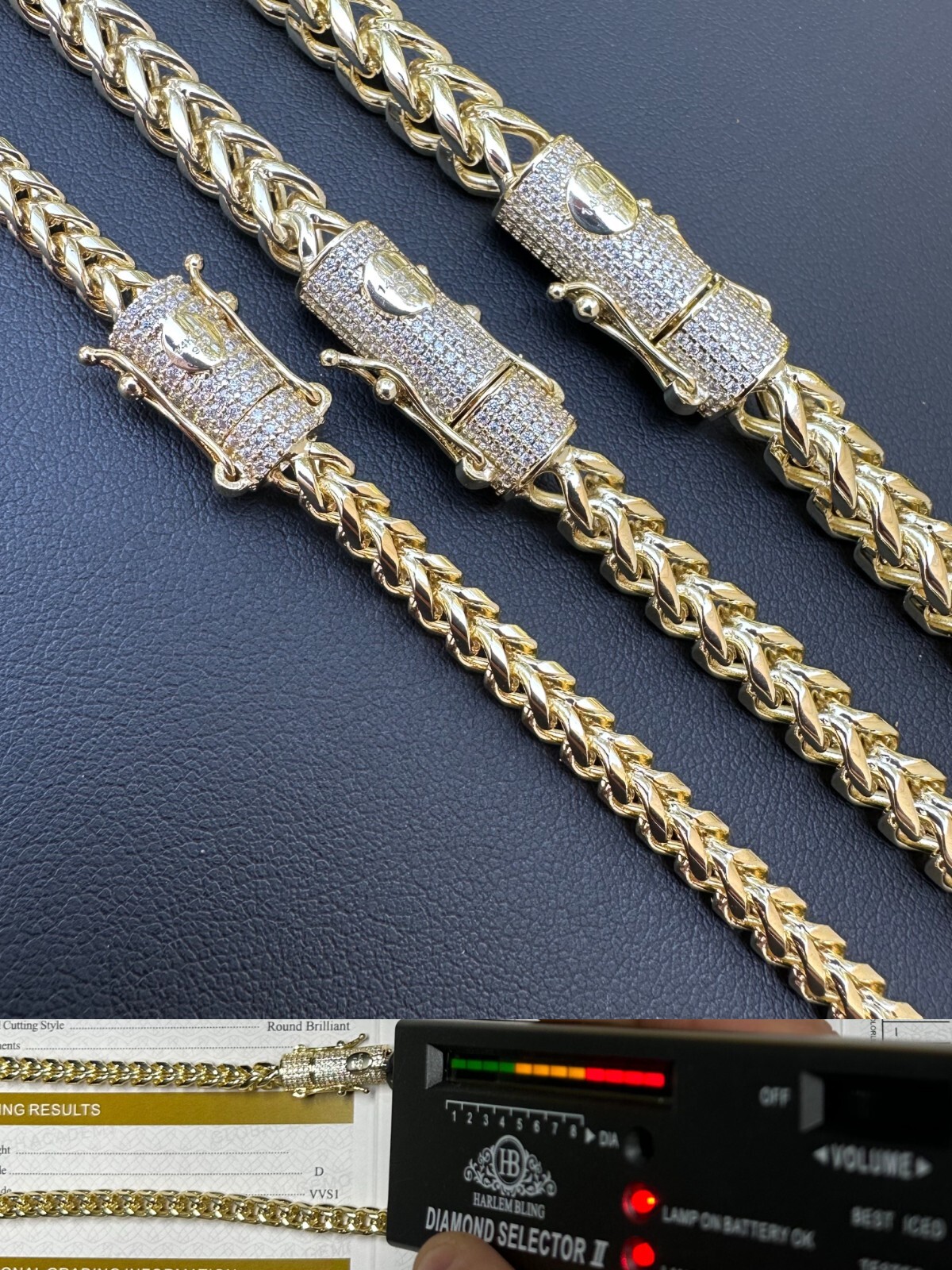 Iced MOISSANITE Clasp 14k Gold Plate Stainless Steel Franco Chain Necklace 4-6mm