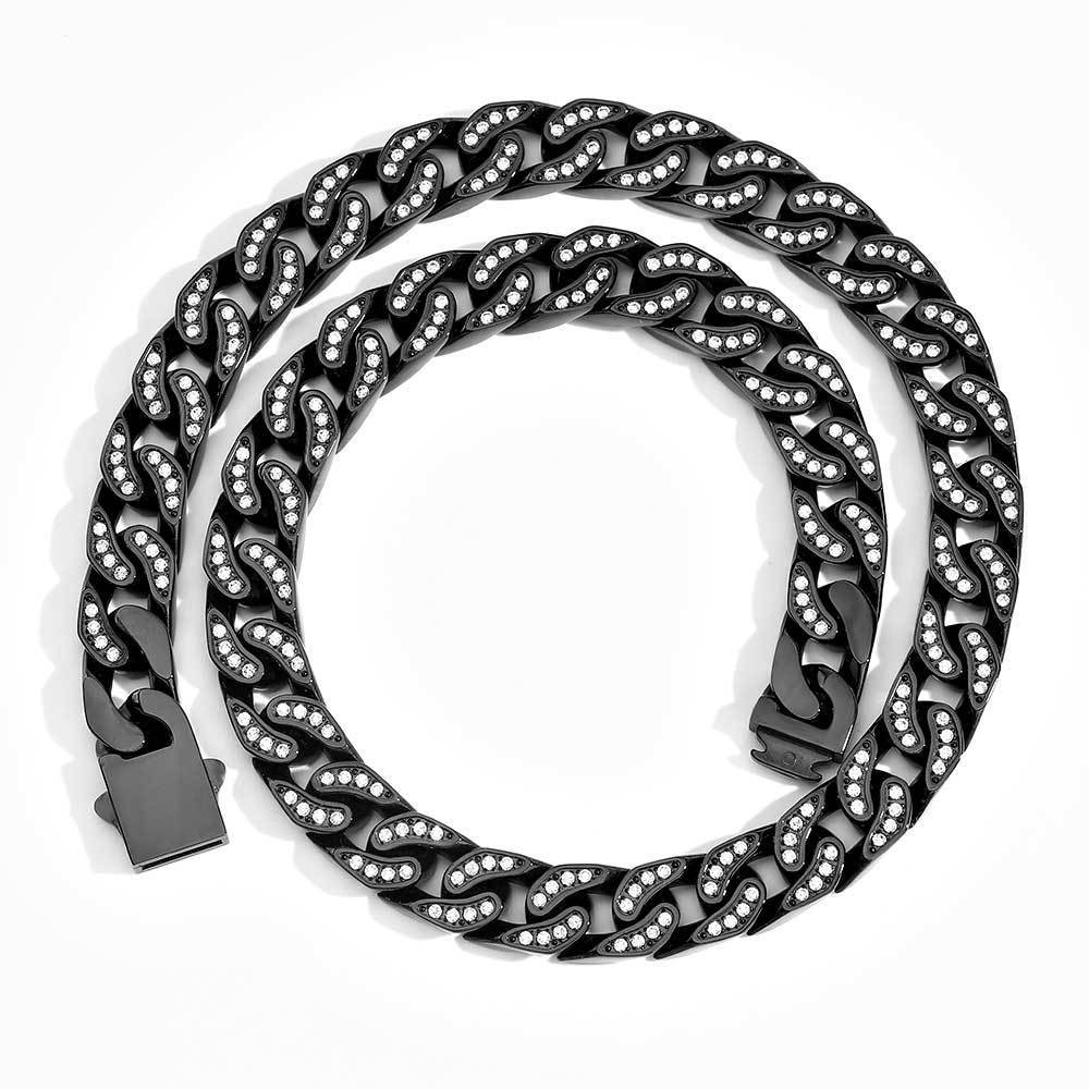 Steel Cuban Link Chain Necklace Full Zircon Mens Jewelry 12mm Hip Hop Stainless