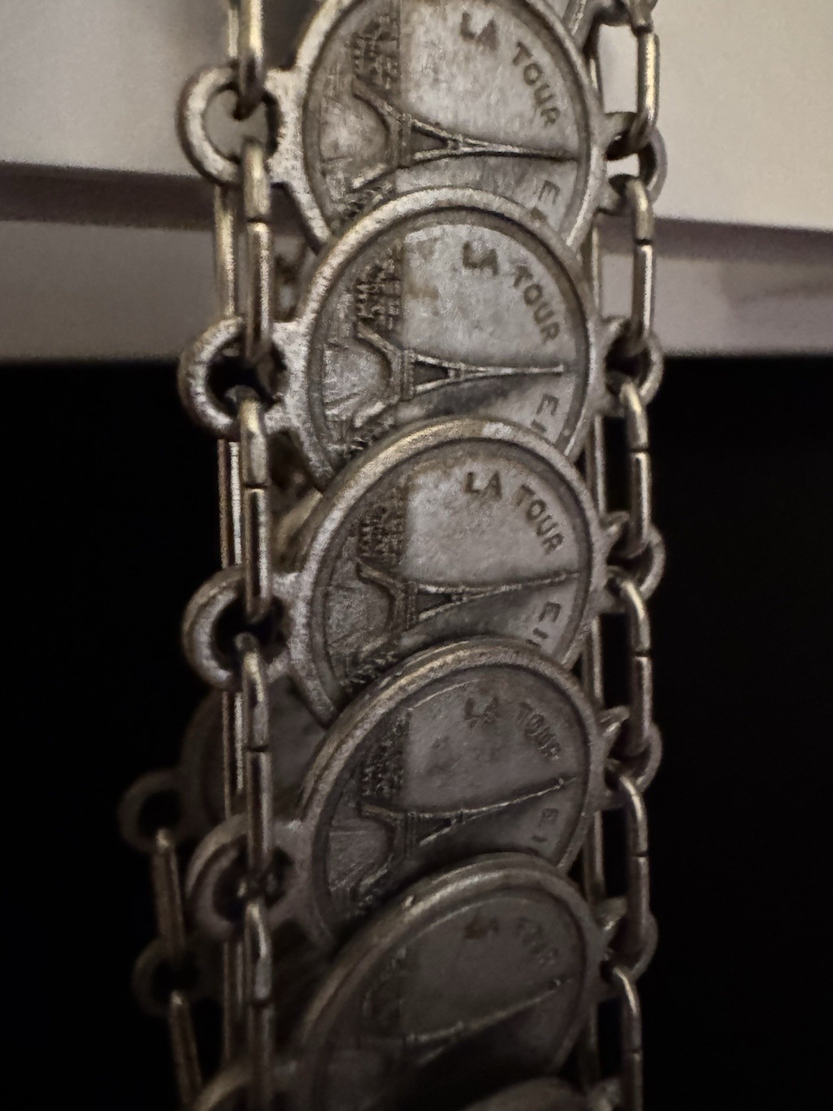 Paris France Travel Coin Charm Bar Link Chain Bracelet, Silver Tone Lobster