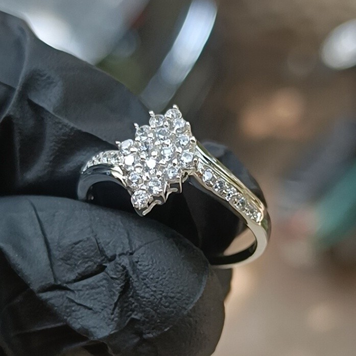 2.20Ct Round Lab Created Diamond Cluster Engagement Ring 14K White Gold Plated