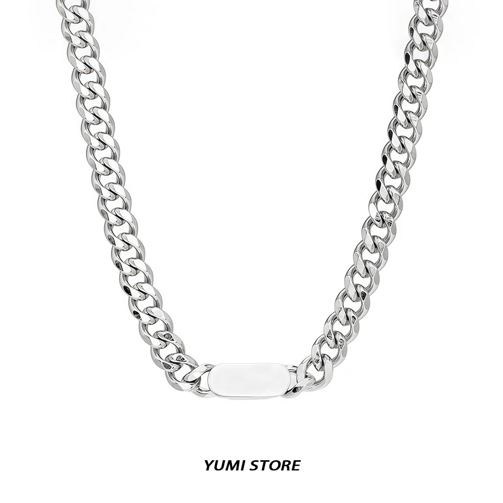 Hip Hop Cuban Square Necklace For Man Woman Non Fading Titanium Steel Clavicle C