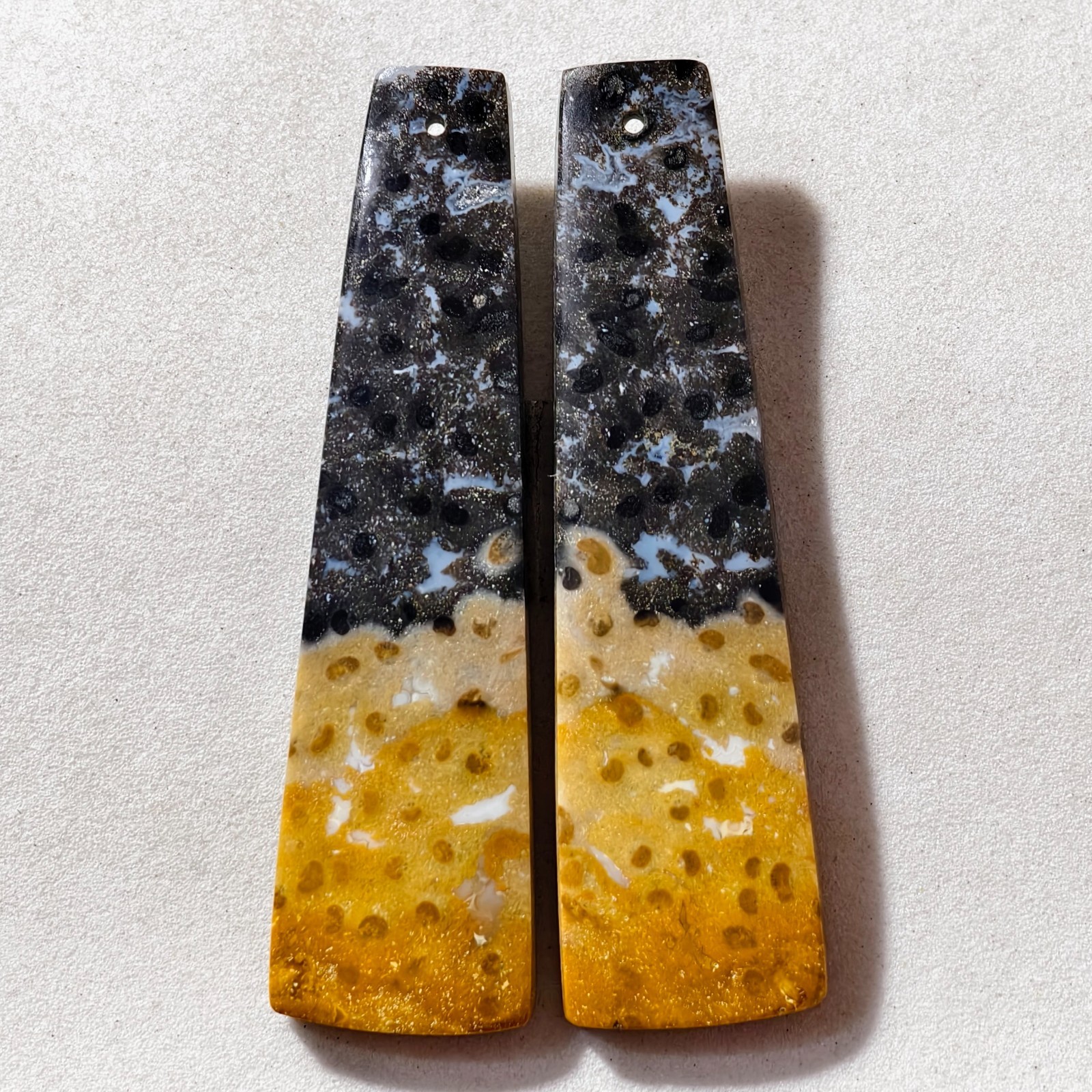 83 Cts Natural Fossilized Palm Root Drilled Pair Cabochon Gemstone 57.5X15.8 MM
