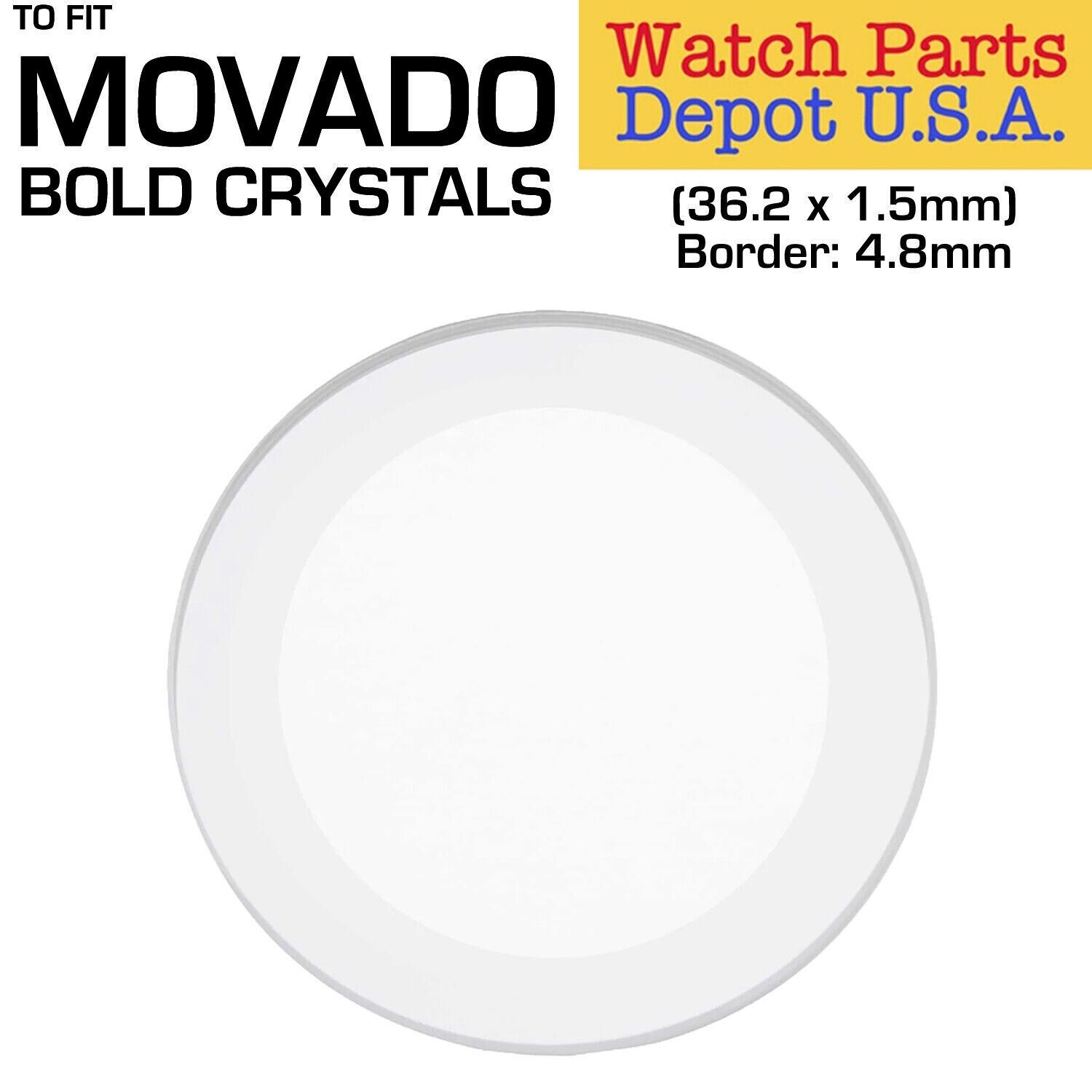 Generic Movado Bold Crystal Diam. 36.2mm, Thickness: 1.5mm, Silver Border: 4.8mm