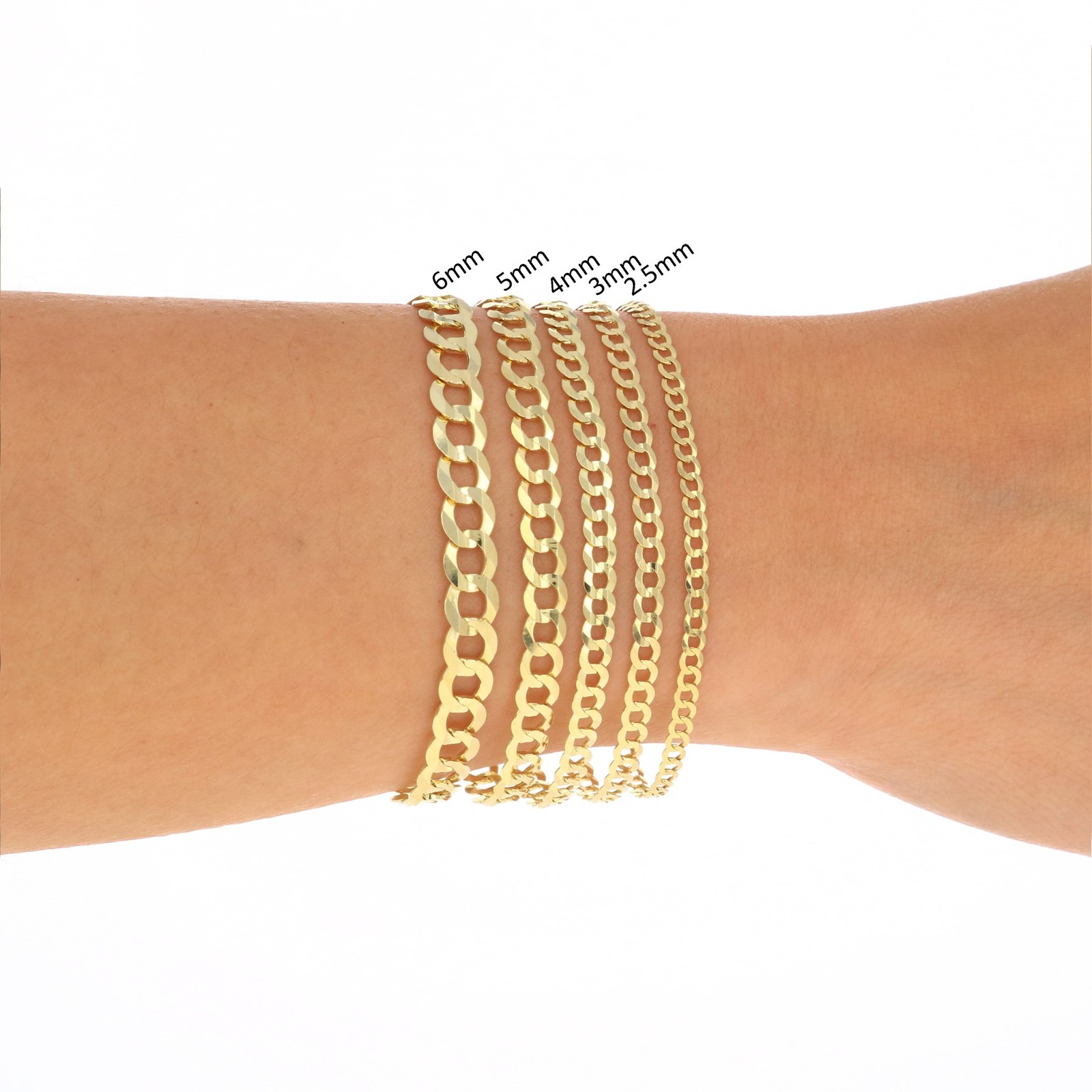 14K Yellow Gold Solid 1.5mm-12mm Curb Chain Cuban Link Necklace Bracelet 7″- 30″