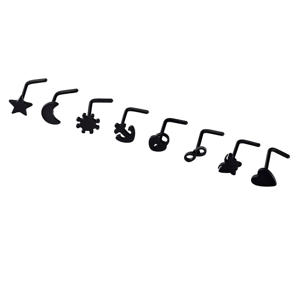 8 pcs Nose Ring L Shape Lip Ear Studs 20G Surgical Steel Mix Style Piercing Set