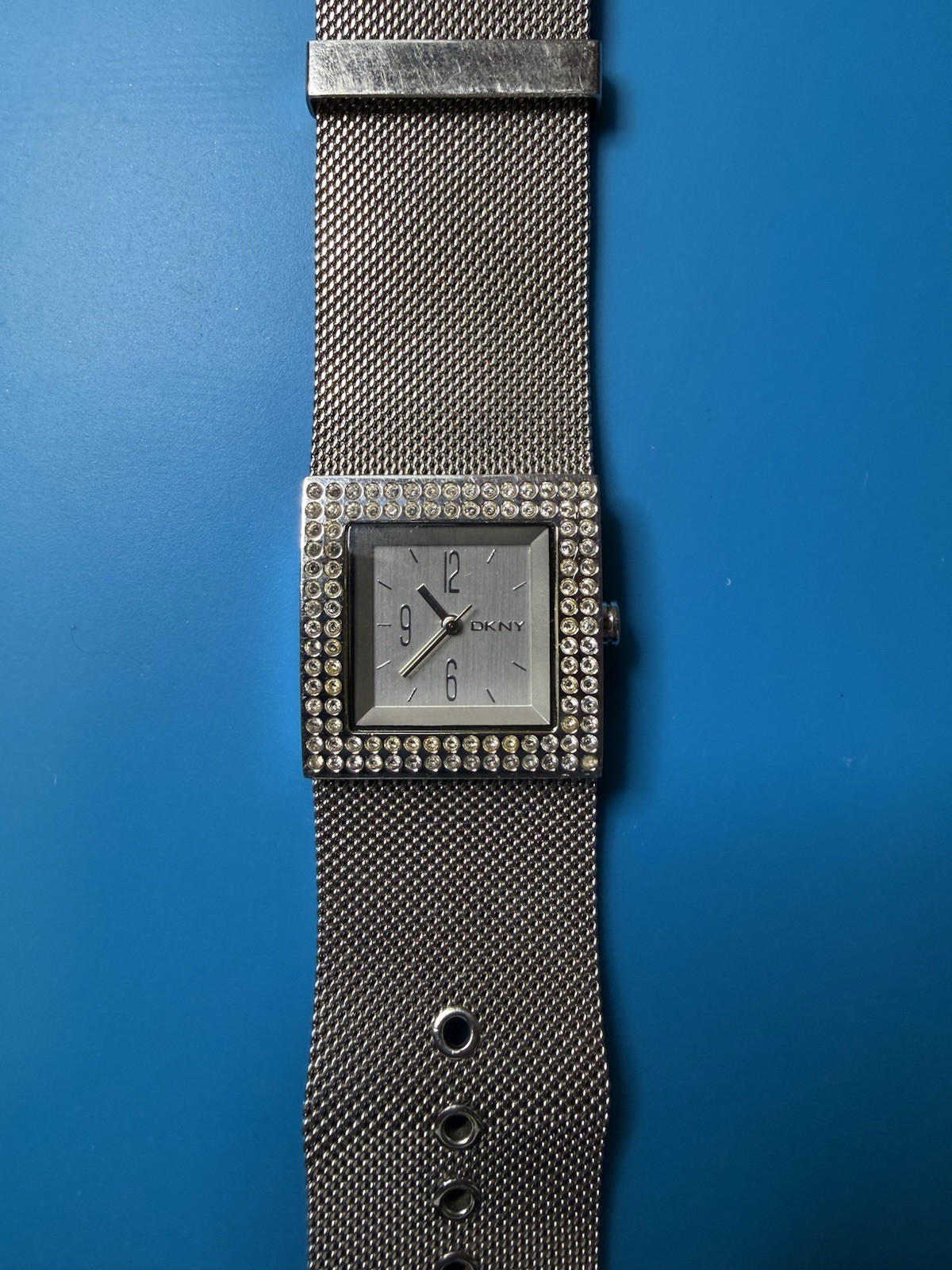 DKNY Women’s Silver Square Dial Mesh Band Quartz Wristwatch 30m