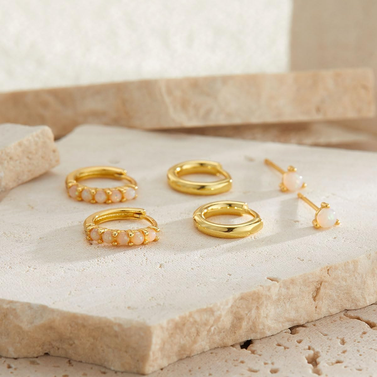Opal Gold Earrings Set for Women Trendy Stud Earring Opal Huggie Earrings Stacks