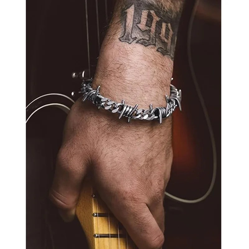 Barbed Wire Cuban Link Chain Bracelet Adjustable Stainless Steel Punk Emo 2026.