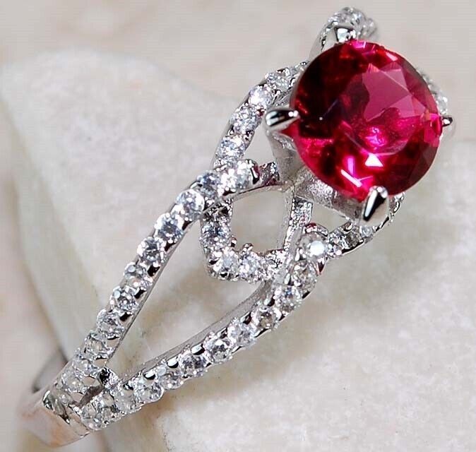 2CT Heat Treated Rubellite Tourmaline 925 Sterling Silver Ring Sz 6 UB4-6