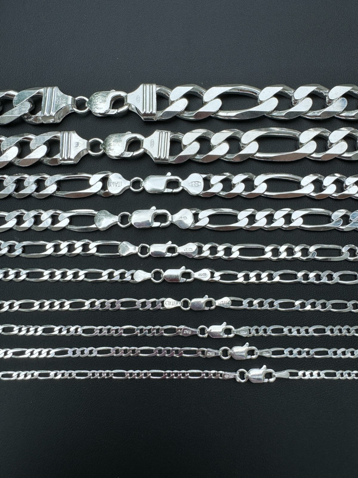 Figaro Link Chain Or Bracelet (2.5-10mm) Solid 925 Sterling Silver UNPLATED