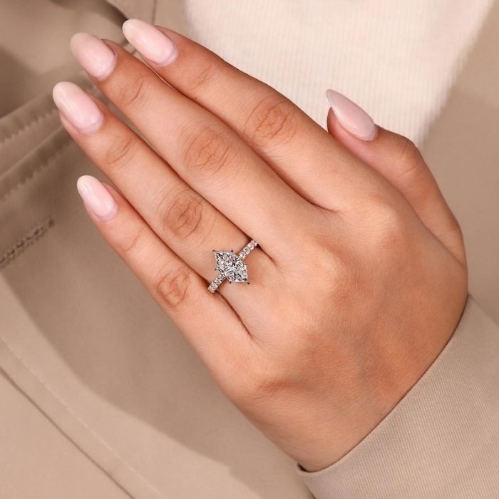 Dutch Marquise Cut Moissanite Hidden Halo 14K Gold Plated Engagement Ring