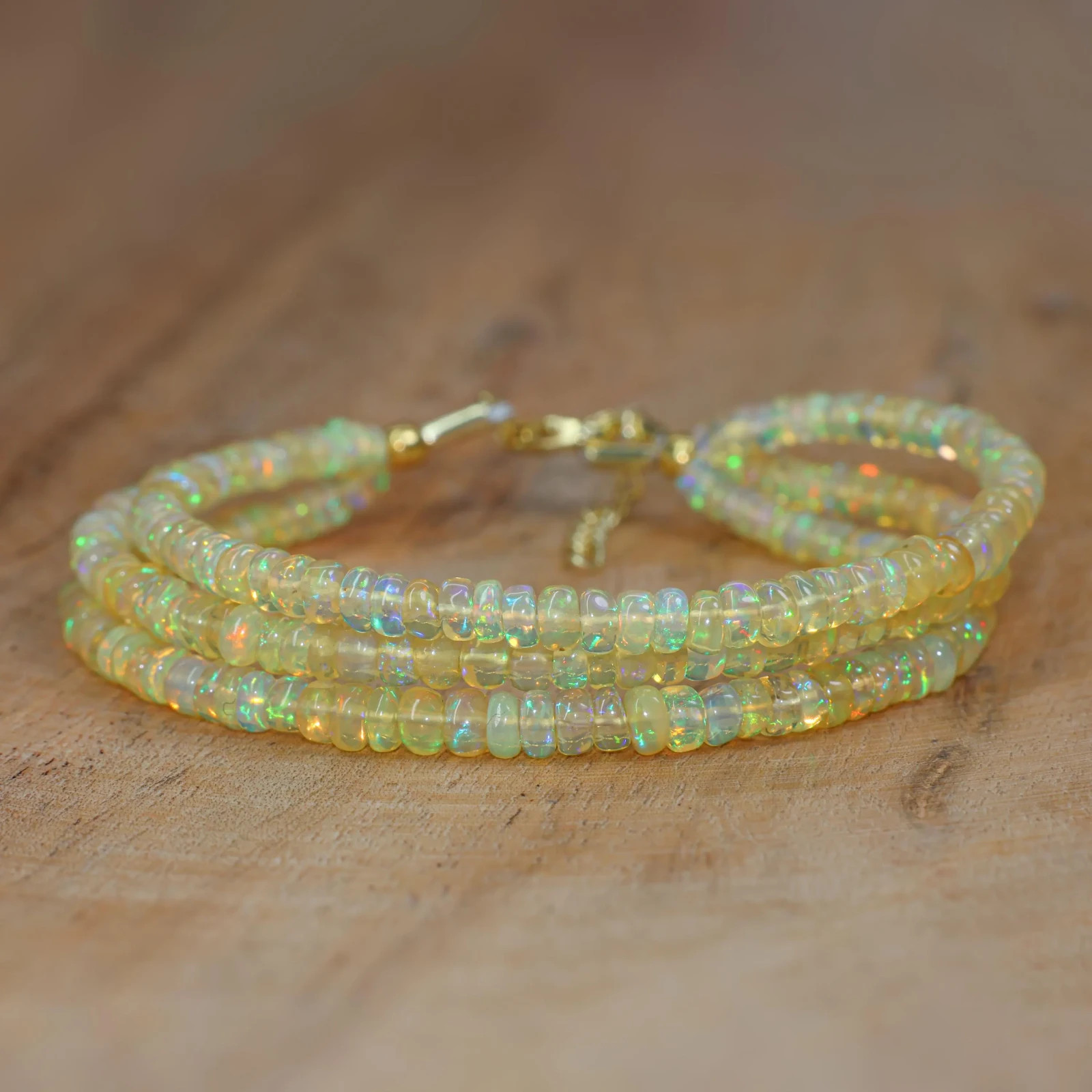 Genuine Yellow Opal Dainty Bracelet, Natural Fire Opal Three Beads Bracelet