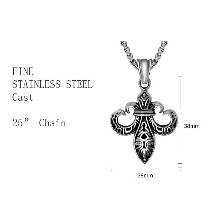 MENDEL Mens Fashion Stainless Steel Fleur De Lis Pendant Necklace Jewelry Chain