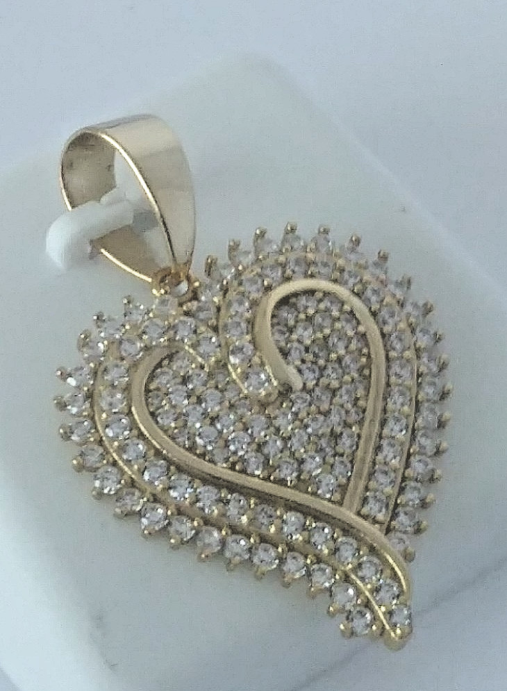 925 STERLING SILVER MICRO-PAVE CZ HEART PENDANT for necklace GOLD PLATED 30x23mm