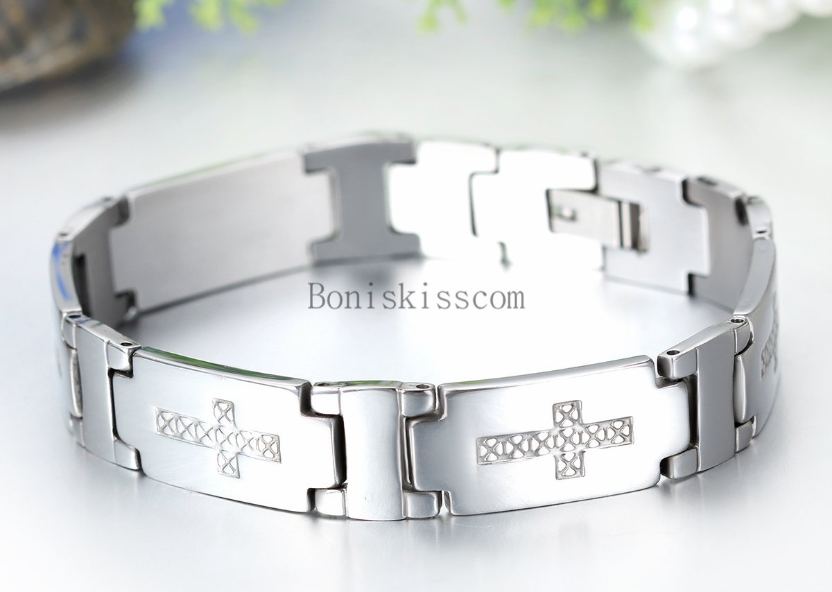 Stainless Steel Cross Link Eternity Chain Men’s Bracelet Cuff Bangle Wristband