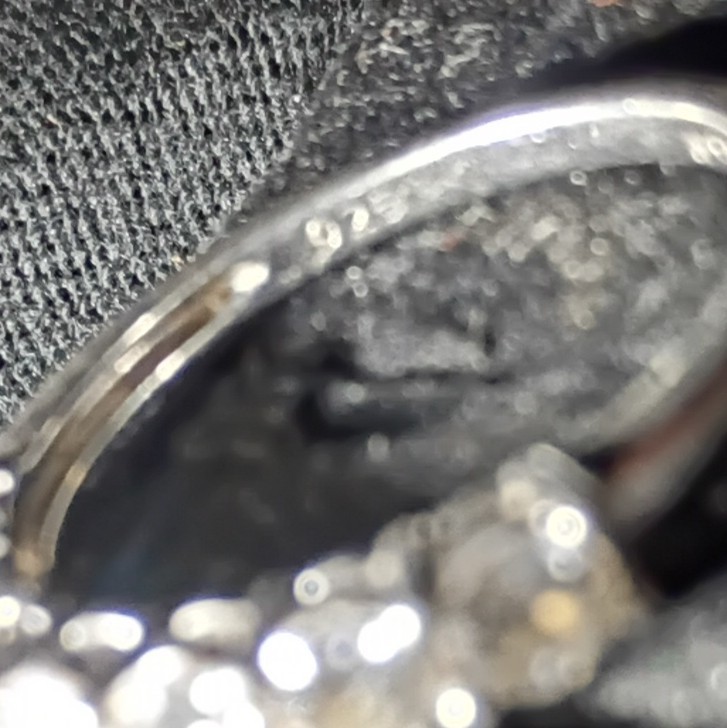 Silver Tone Metal Signed Eternity Band Ring Clear Round Stones Prong Size 7