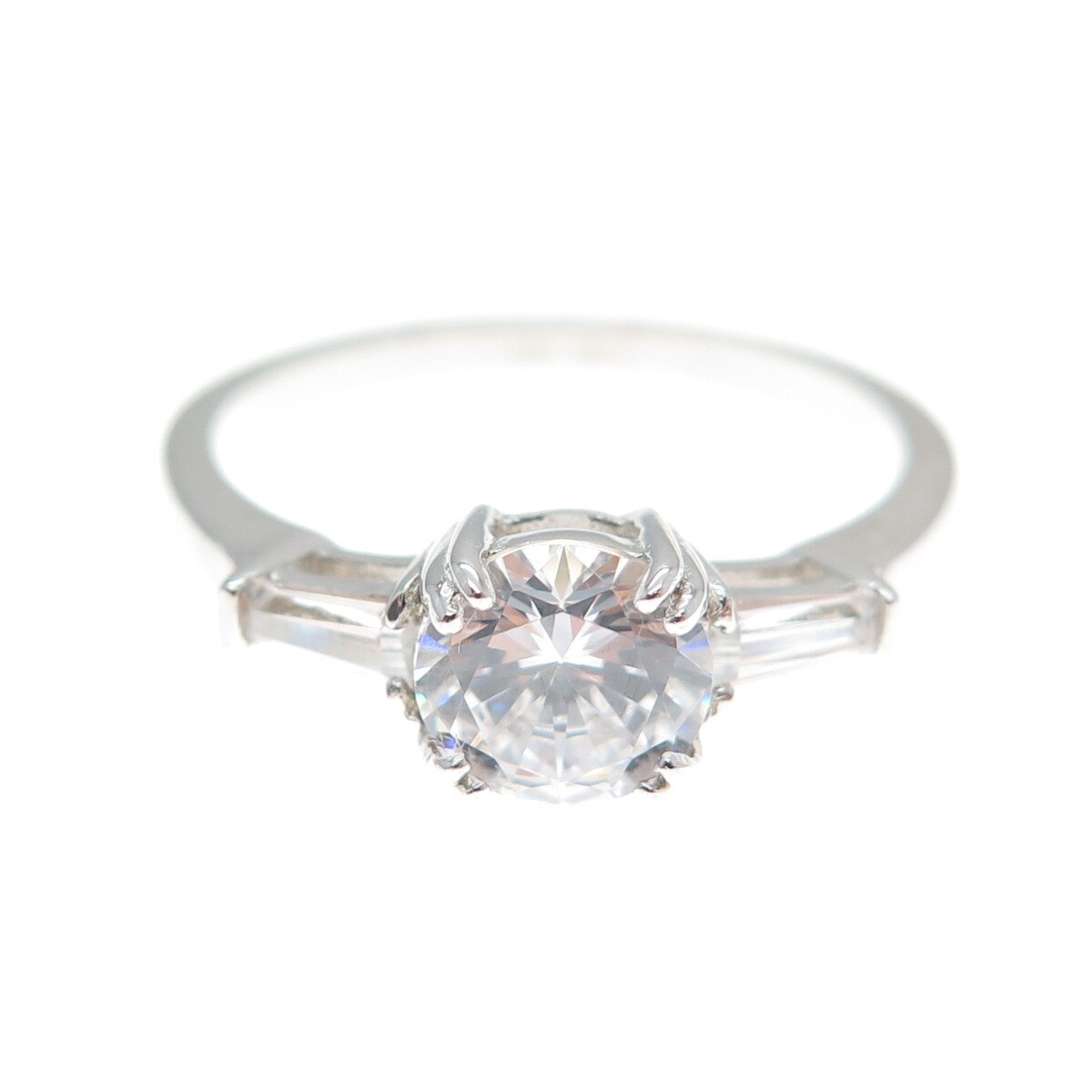 DSMK Sterling Silver Round & Tapered Baguette-Cut C Z Engagement Ring Size 6.25
