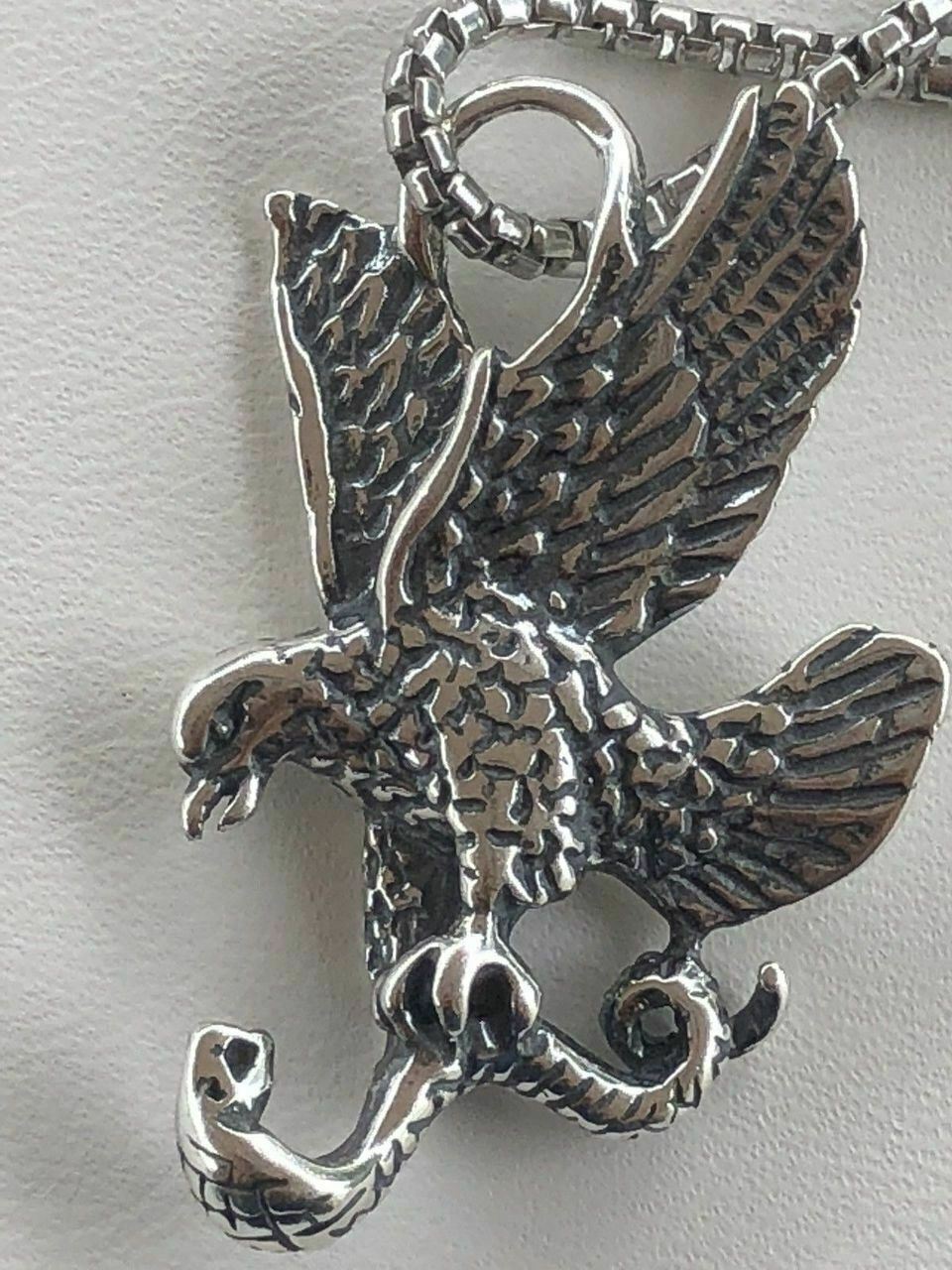 Solid 925 Sterling Silver USA American Eagle Mens Pendant