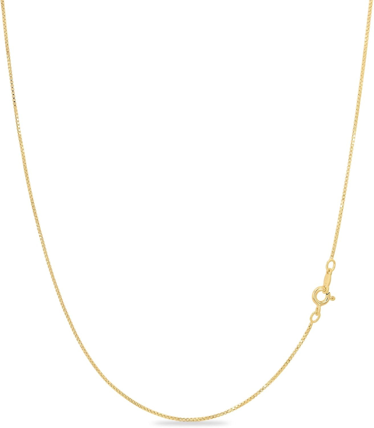 18K Gold Plated 925 Sterling Silver Box Chain Necklace for Women, 1Mm Thin & Stu