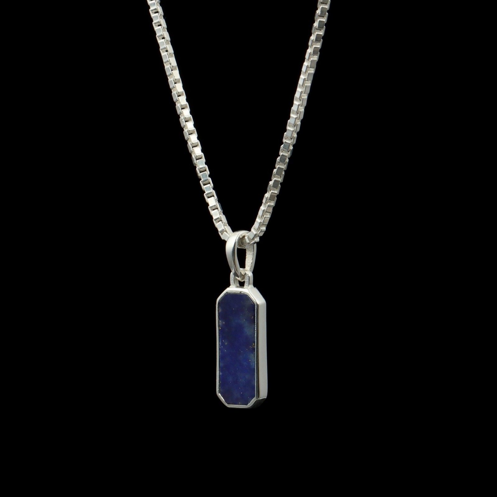 Rectangular Lapis Lazuli Pendant in Polished 925 Sterling Silver Jewelry Gift