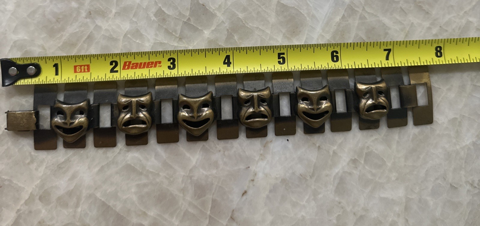 Vintage Brass Tone Comedy Tragedy Theater Mask Panel Bracelet MCM Unsigned
