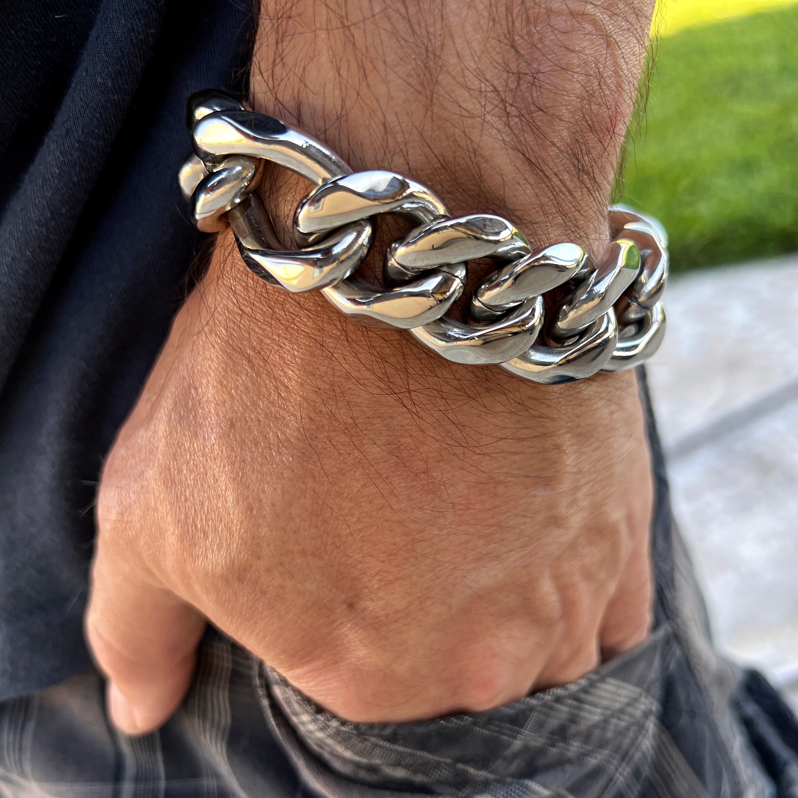 Men’s Figaro Link Bracelet Heavy 316L Stainless Steel 22MM Thick 8″-9.5″ Inch