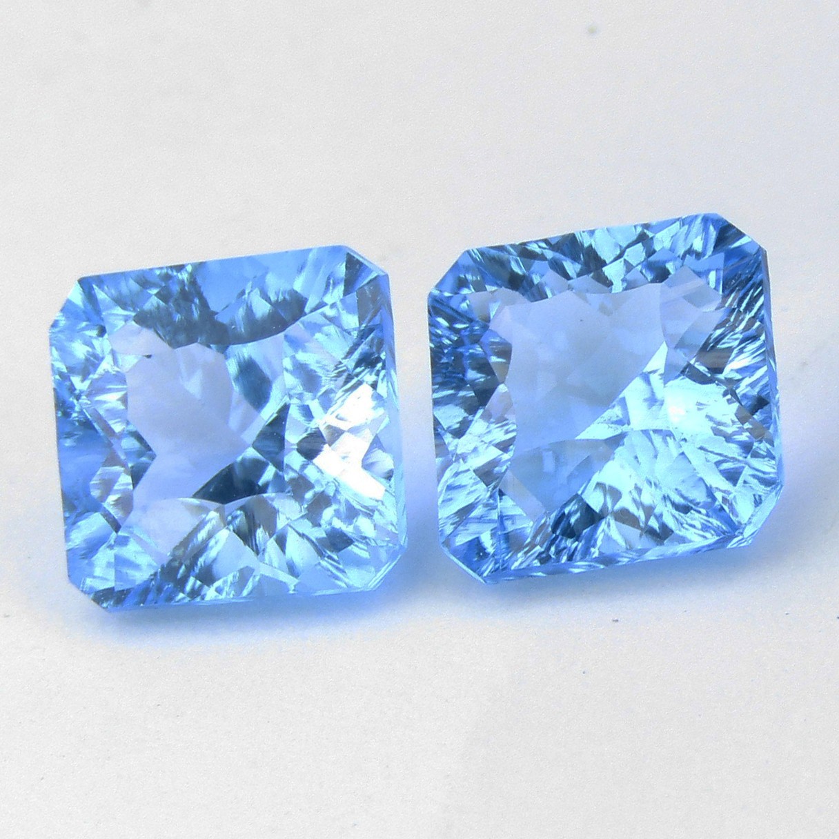 5.30Cts Tremendous Natural Swiss Blue Topaz 7.8mm Asscher Concave Cut Pair Gems