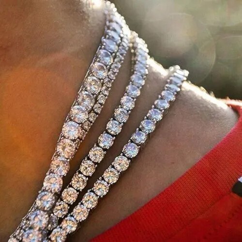 Mens Tennis Chain Necklace 100% Stainless Steel Cubic Zirconia Chain Bracelet