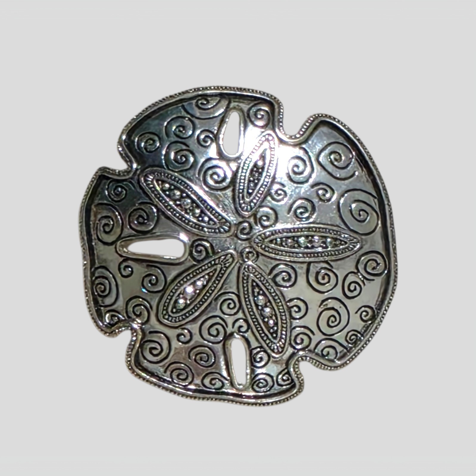 Sand Dollar Pendant Silver Tone Beach Ocean Nautical Statement Charm Coastal