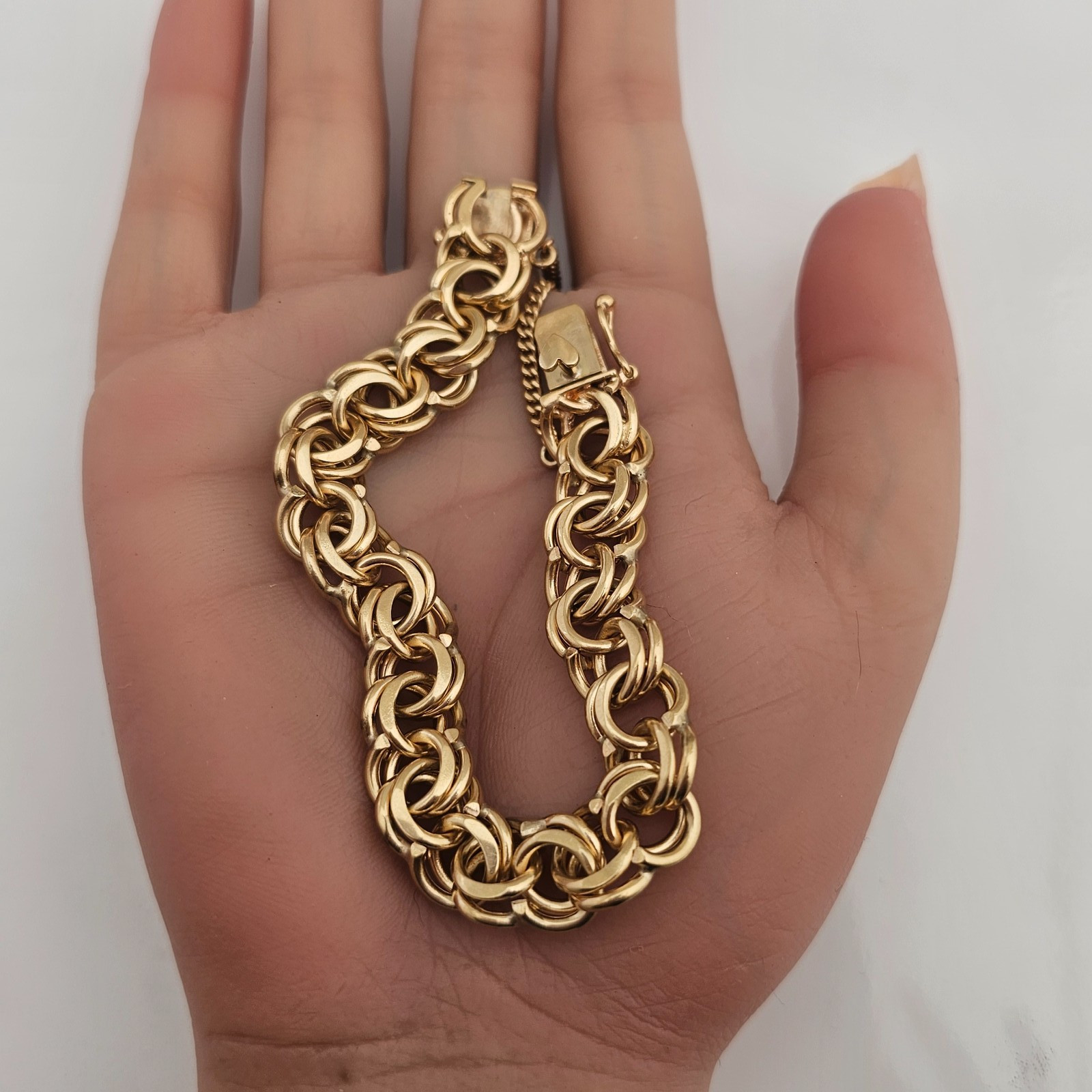 14K Gold CHUNKY DOUBLE CURB LINK CHARM BRACELET Size 6.5 Vintage 39 Grams