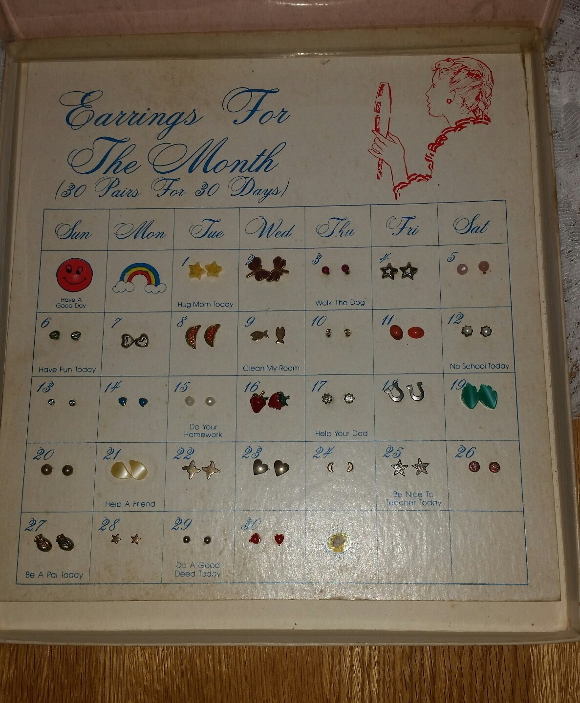 Vintage HARD TO FIND “Earrings For the Month” 30 Days of Pierced Earrings in Box