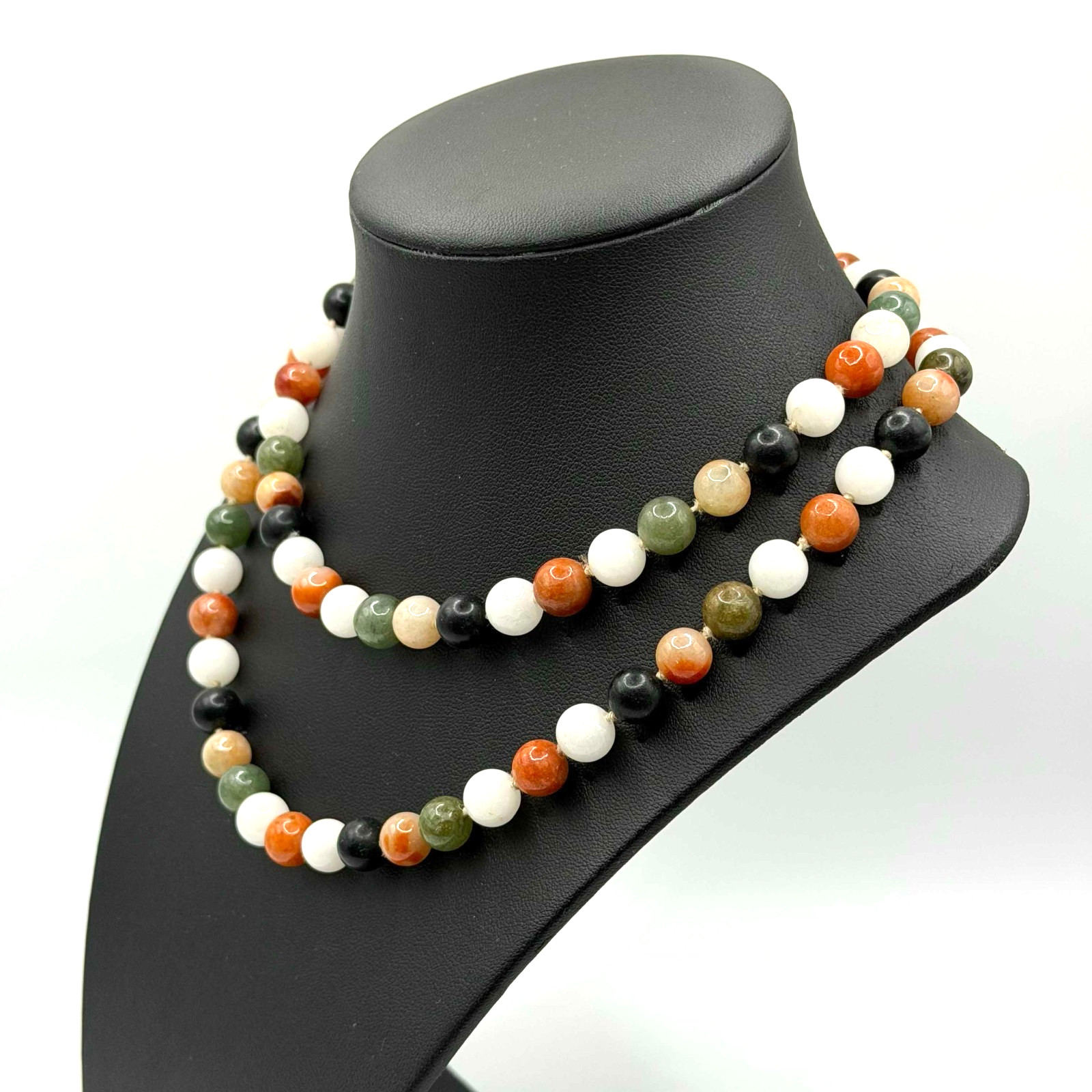 32″ Multicolor Jade Bead Necklace Endless Strand Green White Red (AHB)