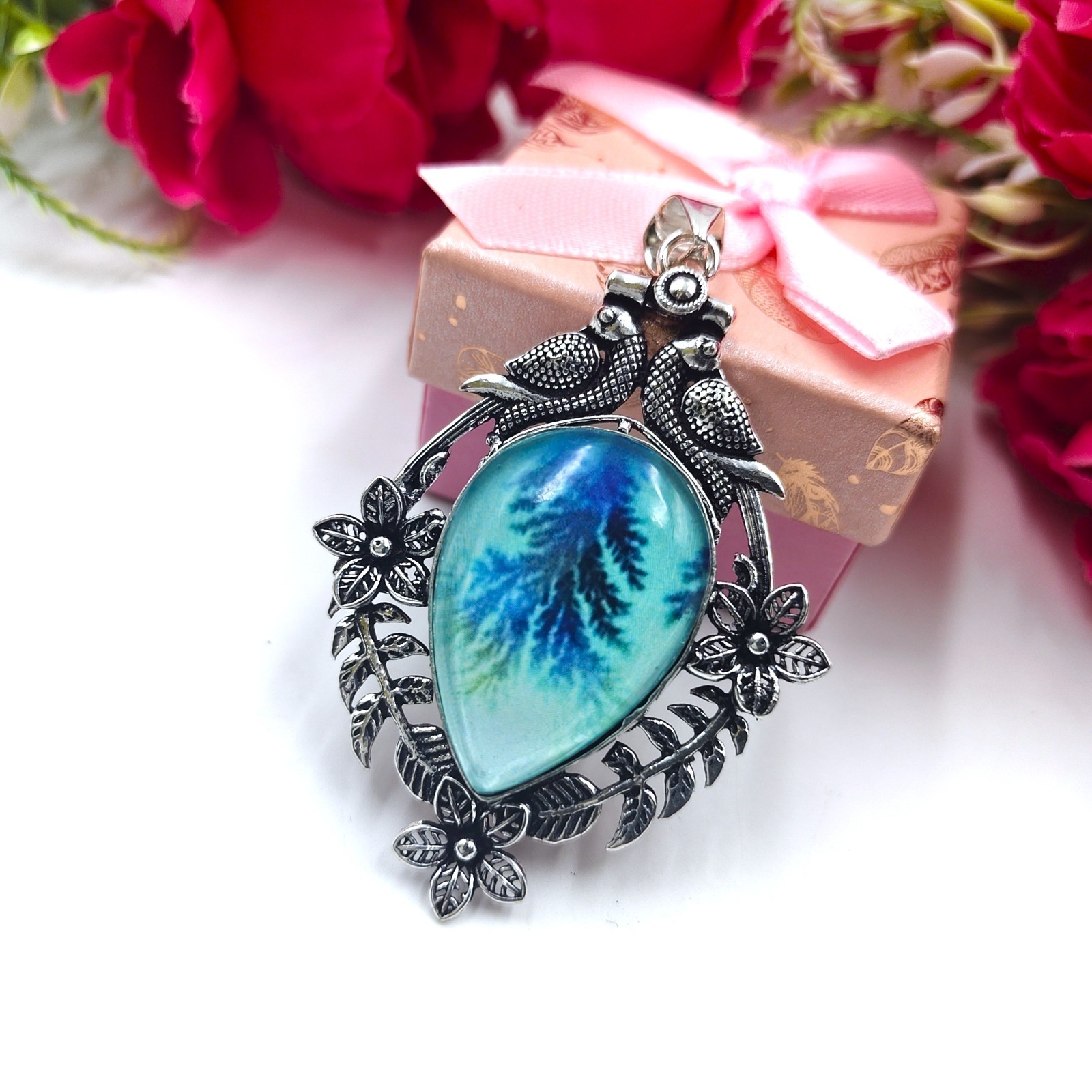 Dendritic Agate Gemstone Handmade 925 Sterling Silver Jewelry Pendant Size-2.25″