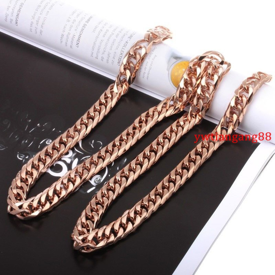 13/16mm Heavy Rose Gold Stainless Steel Mens Curb Cuban Chain Necklace Bracelet