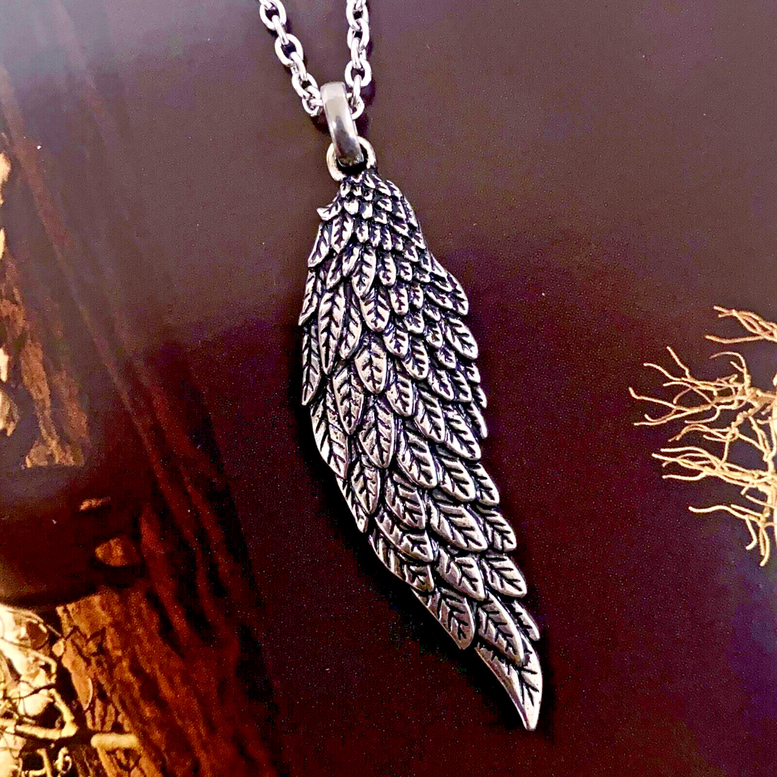 single angel wing necklace lucky angel wing gothic stainless steel pendant