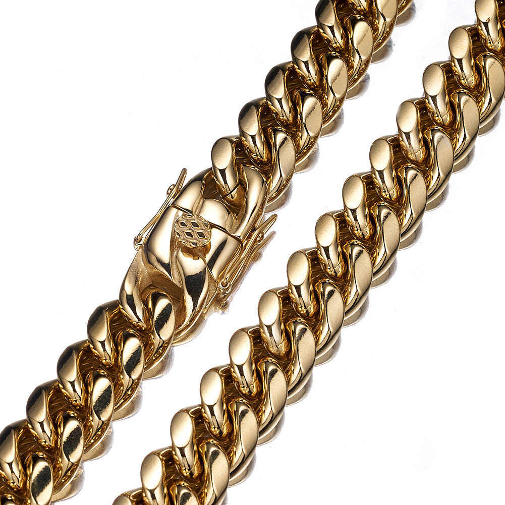Miami Cuban Link Chain Necklace Bracelet 18k Gold Plated Stainless Steel 6-18mm