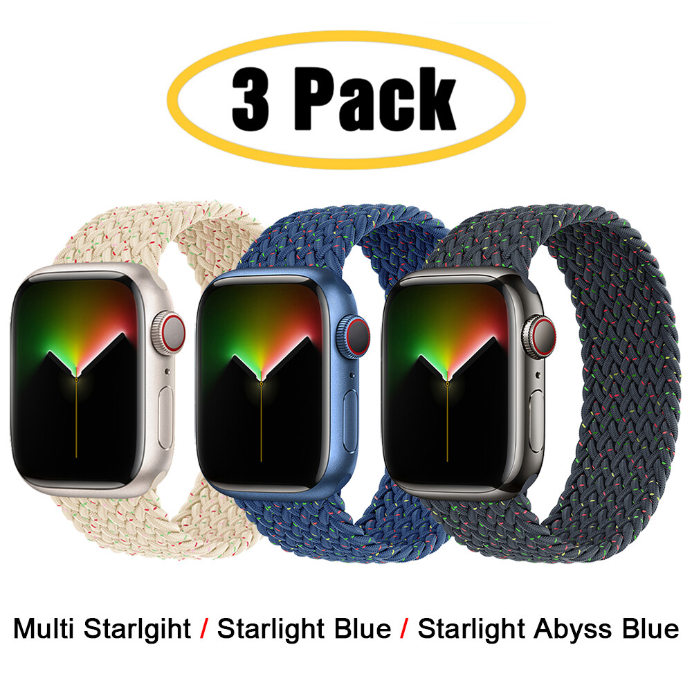 3 PACK For Apple Watch 10 9 8 7 6 5 4 44/45/49mm Braided Solo Loop Band Strap